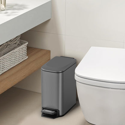 Small Bathroom Trash Can with Lid, 1.6 Gal, Soft Close, Matte Black