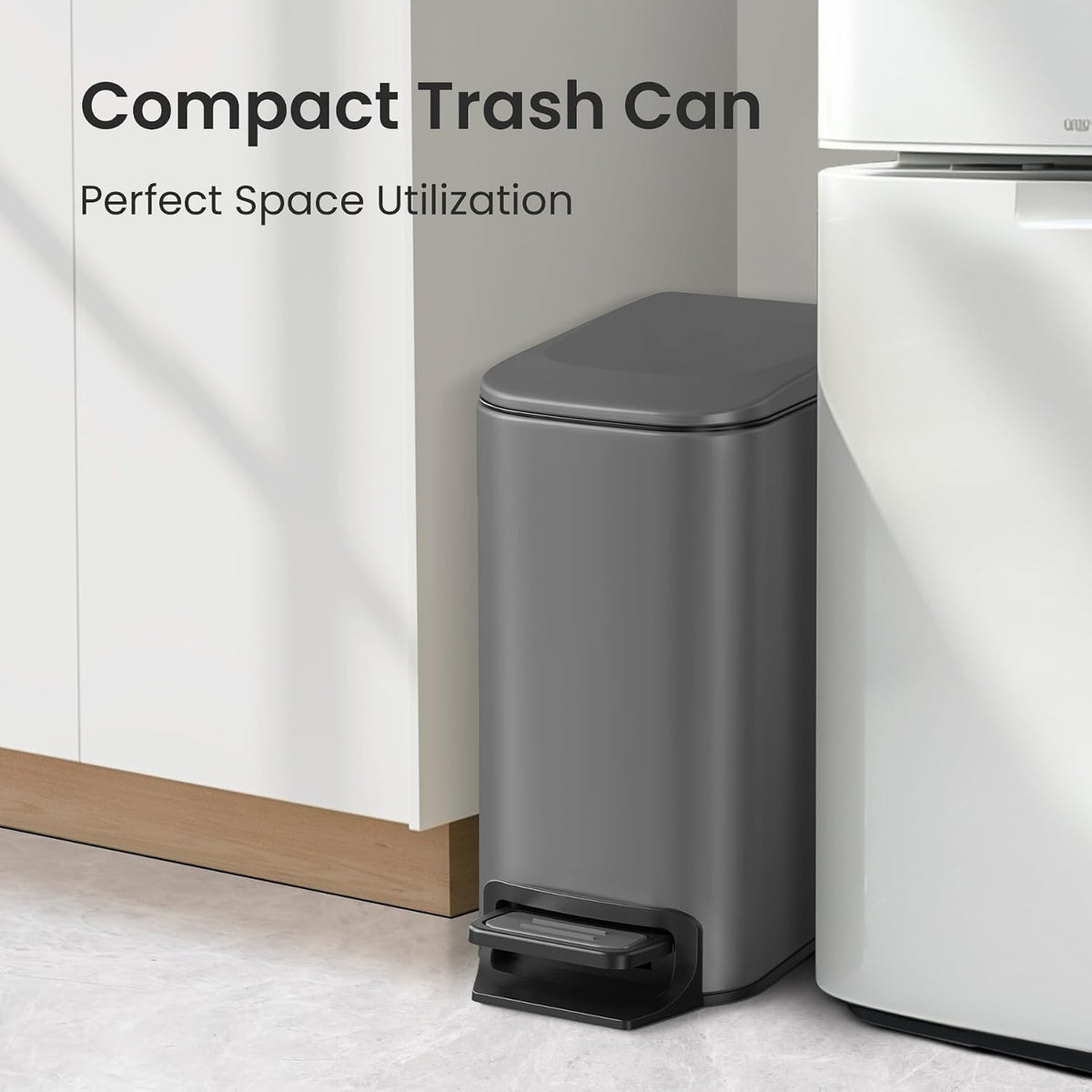 Small Bathroom Trash Can with Lid, 1.6 Gal, Soft Close, Matte Black