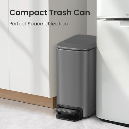 Small Bathroom Trash Can with Lid, 1.6 Gal, Soft Close, Matte Black