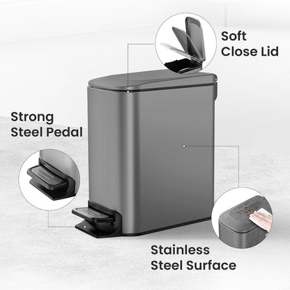 Small Bathroom Trash Can with Lid, 1.6 Gal, Soft Close, Matte Black