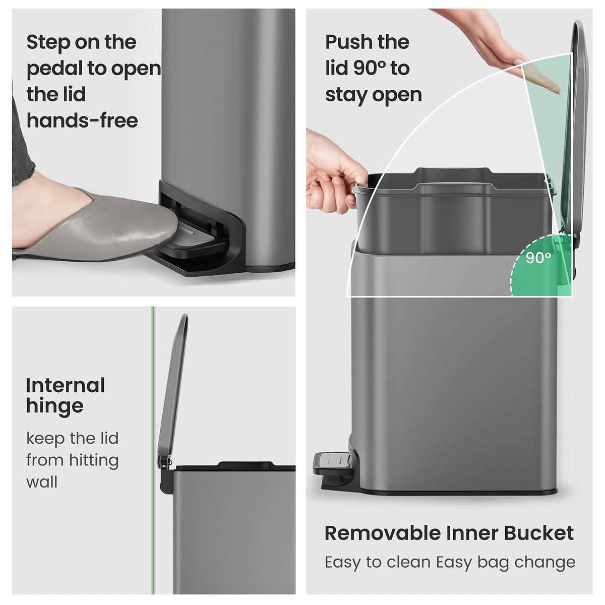 Small Bathroom Trash Can with Lid, 1.6 Gal, Soft Close, Matte Black
