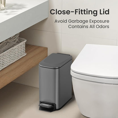 Small Bathroom Trash Can with Lid, 1.6 Gal, Soft Close, Matte Black