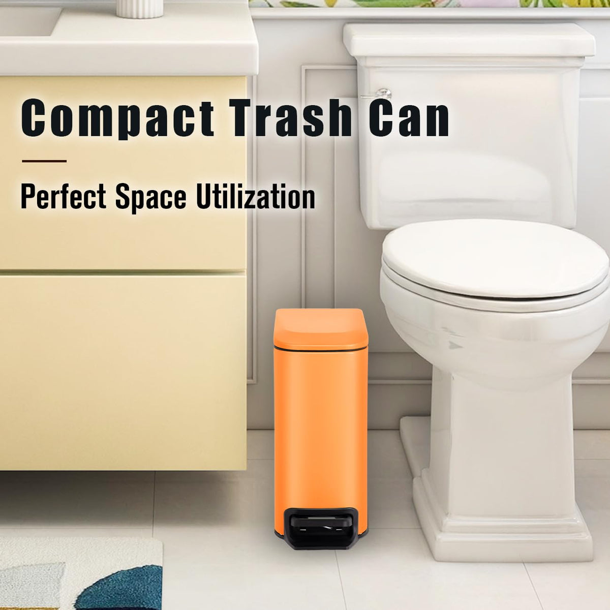 Small Bathroom Trash Can with Lid, 1.6 Gal, Soft Close, Matte Black