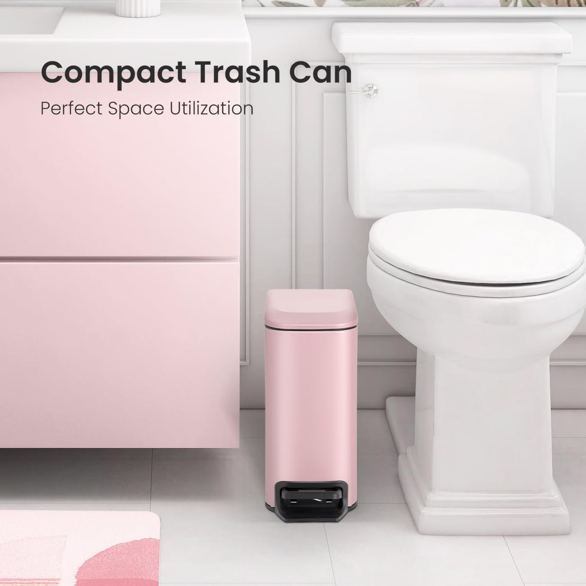 Small Bathroom Trash Can with Lid, 1.6 Gal, Soft Close, Matte Black