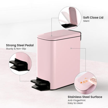 Small Bathroom Trash Can with Lid, 1.6 Gal, Soft Close, Matte Black