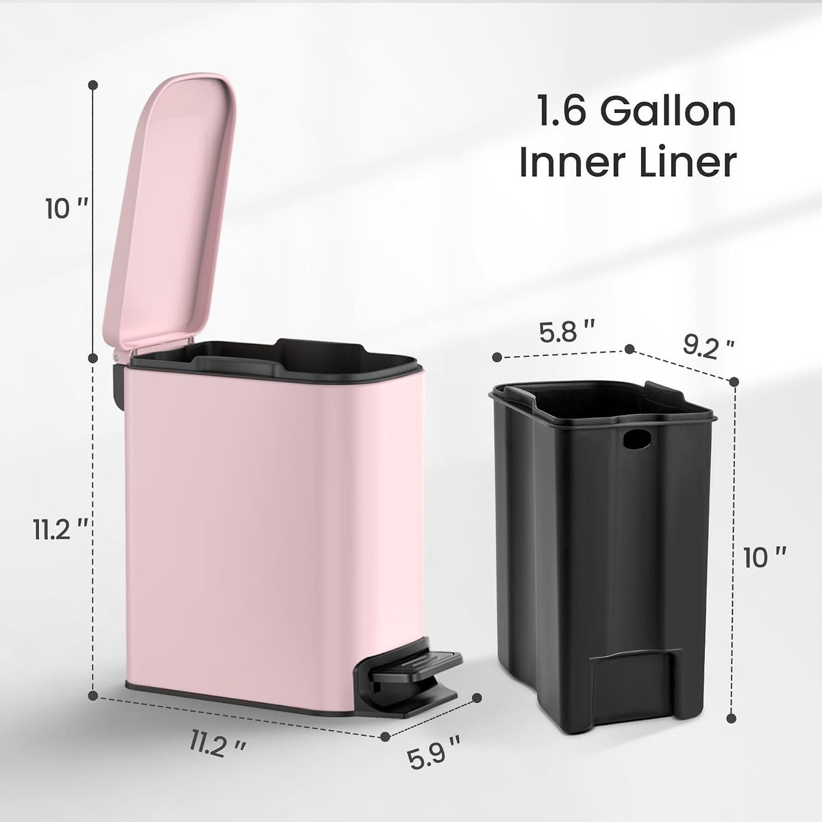 Small Bathroom Trash Can with Lid, 1.6 Gal, Soft Close, Matte Black