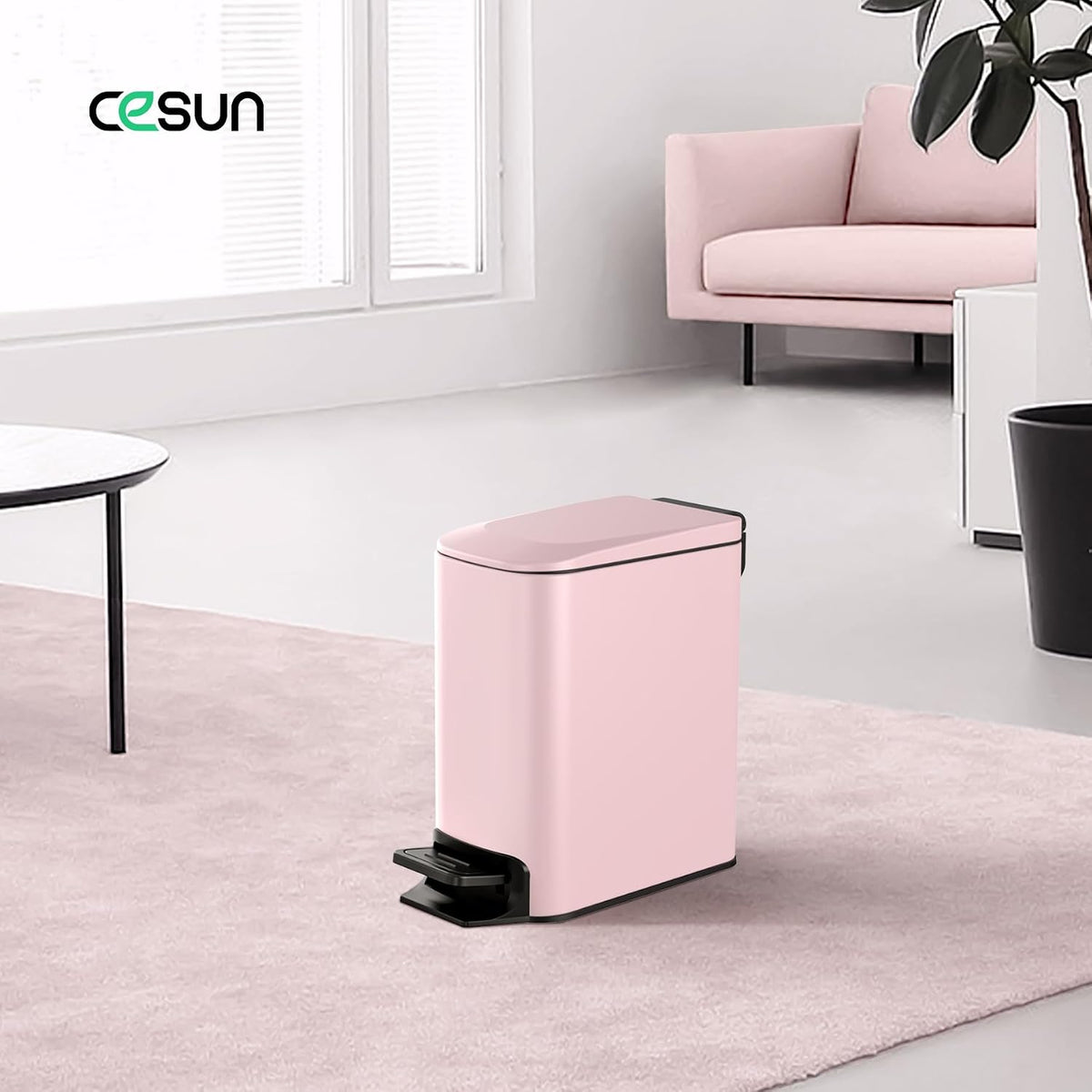 Small Bathroom Trash Can with Lid, 1.6 Gal, Soft Close, Matte Black