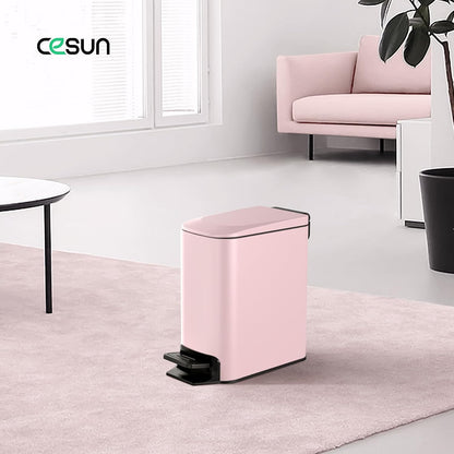 Small Bathroom Trash Can with Lid, 1.6 Gal, Soft Close, Matte Black