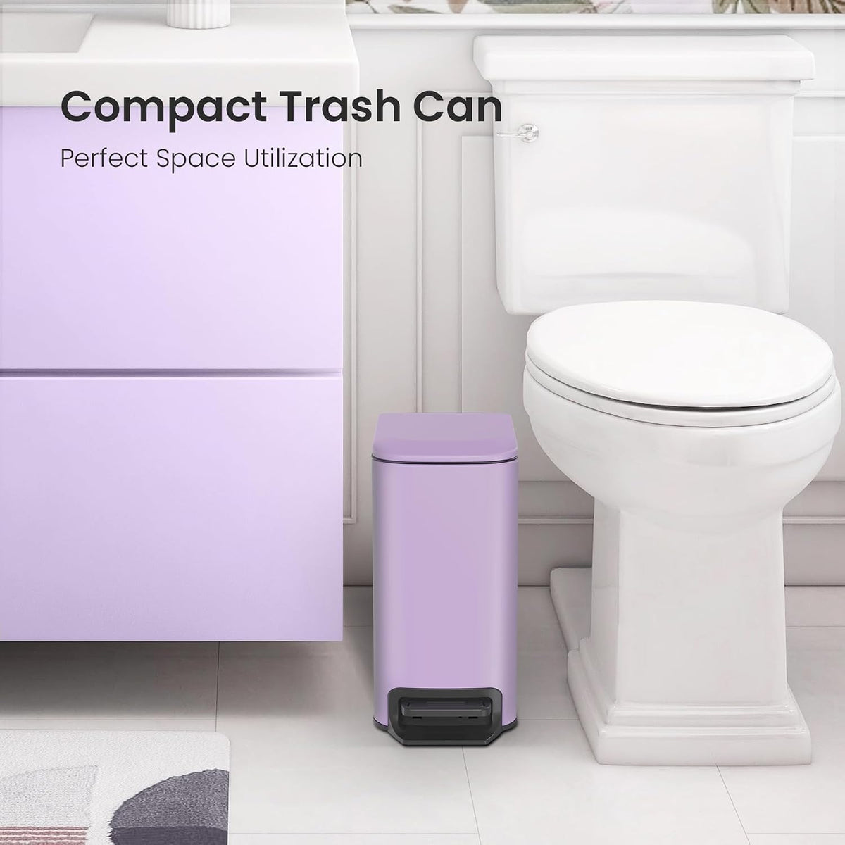 Small Bathroom Trash Can with Lid, 1.6 Gal, Soft Close, Matte Black