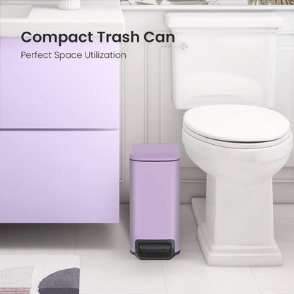 Small Bathroom Trash Can with Lid, 1.6 Gal, Soft Close, Matte Black