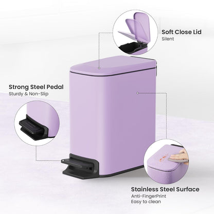 Small Bathroom Trash Can with Lid, 1.6 Gal, Soft Close, Matte Black