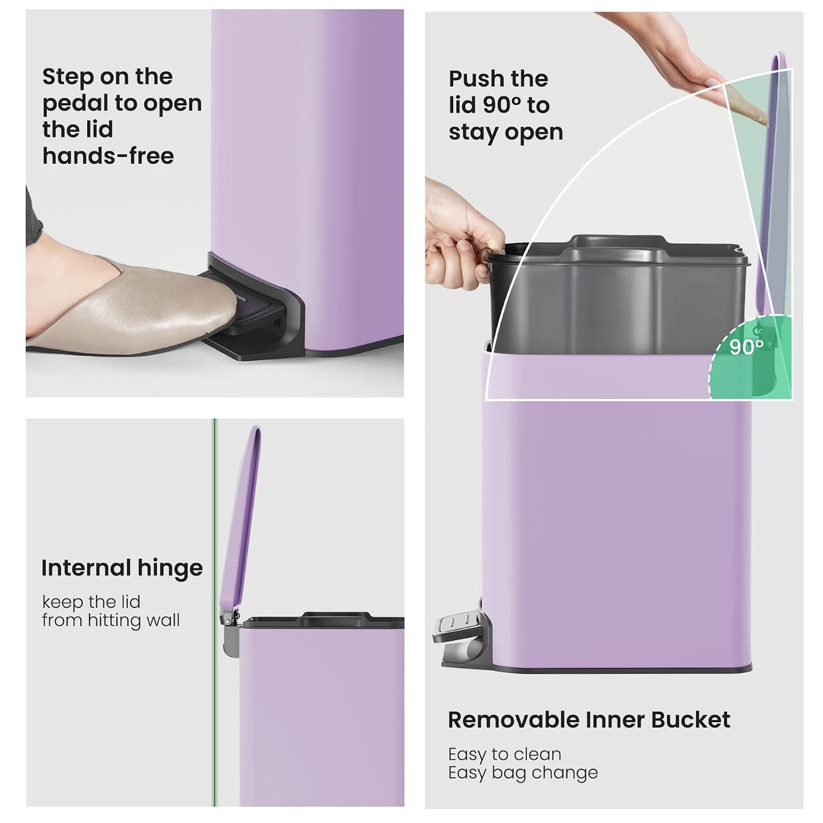 Small Bathroom Trash Can with Lid, 1.6 Gal, Soft Close, Matte Black