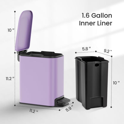 Small Bathroom Trash Can with Lid, 1.6 Gal, Soft Close, Matte Black