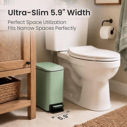 Small Bathroom Trash Can with Lid, 1.6 Gal, Soft Close, Matte Black