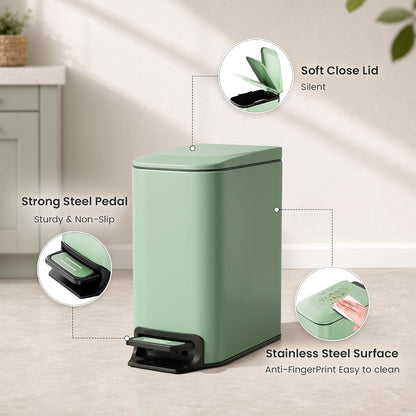 Small Bathroom Trash Can with Lid, 1.6 Gal, Soft Close, Matte Black