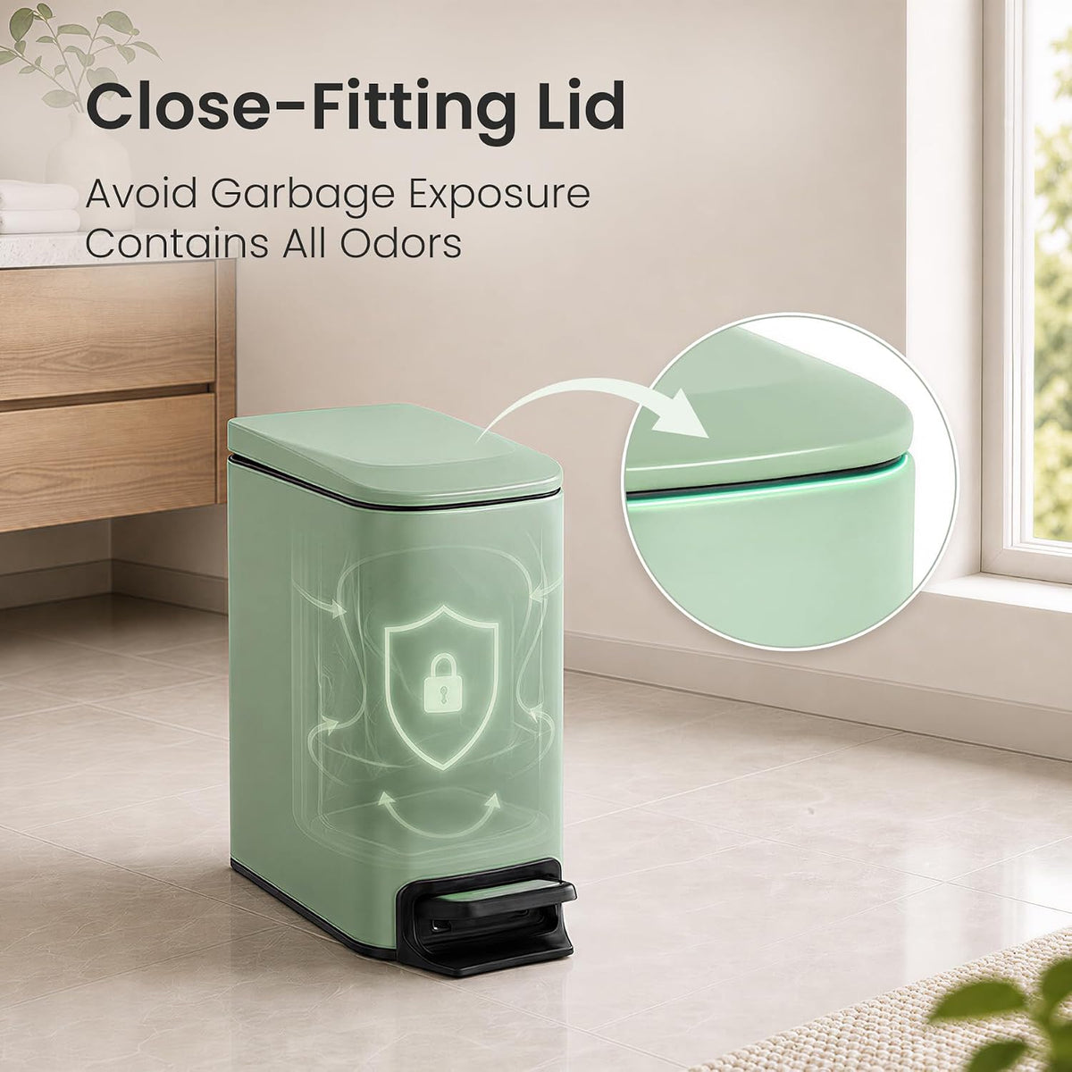 Small Bathroom Trash Can with Lid, 1.6 Gal, Soft Close, Matte Black
