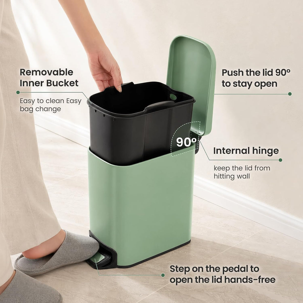 Small Bathroom Trash Can with Lid, 1.6 Gal, Soft Close, Matte Black
