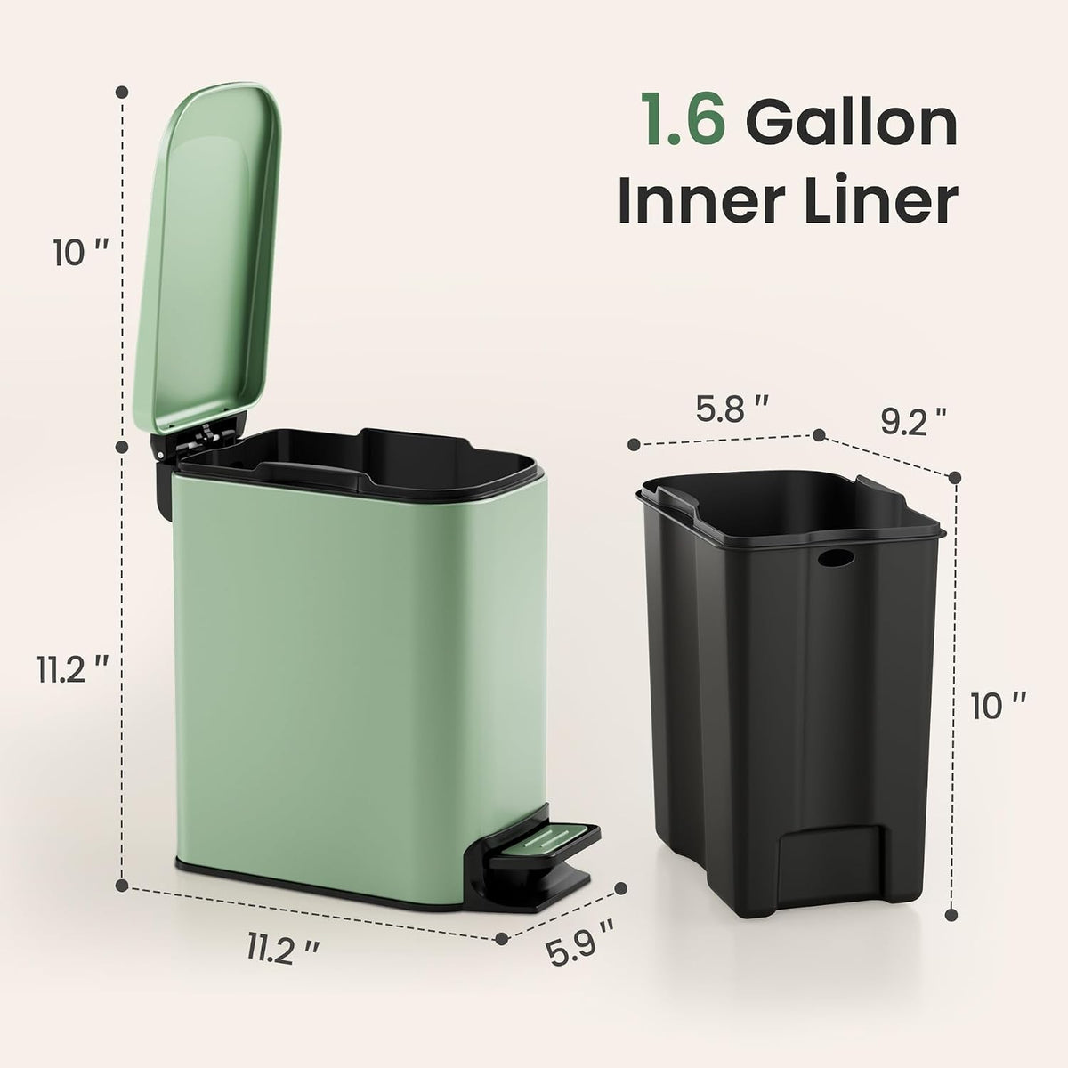 Small Bathroom Trash Can with Lid, 1.6 Gal, Soft Close, Matte Black