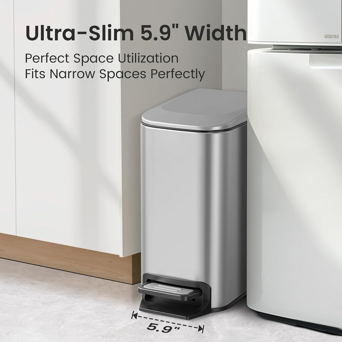 Small Bathroom Trash Can with Lid, 1.6 Gal, Soft Close, Matte Black