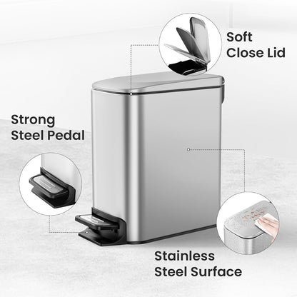 Small Bathroom Trash Can with Lid, 1.6 Gal, Soft Close, Matte Black