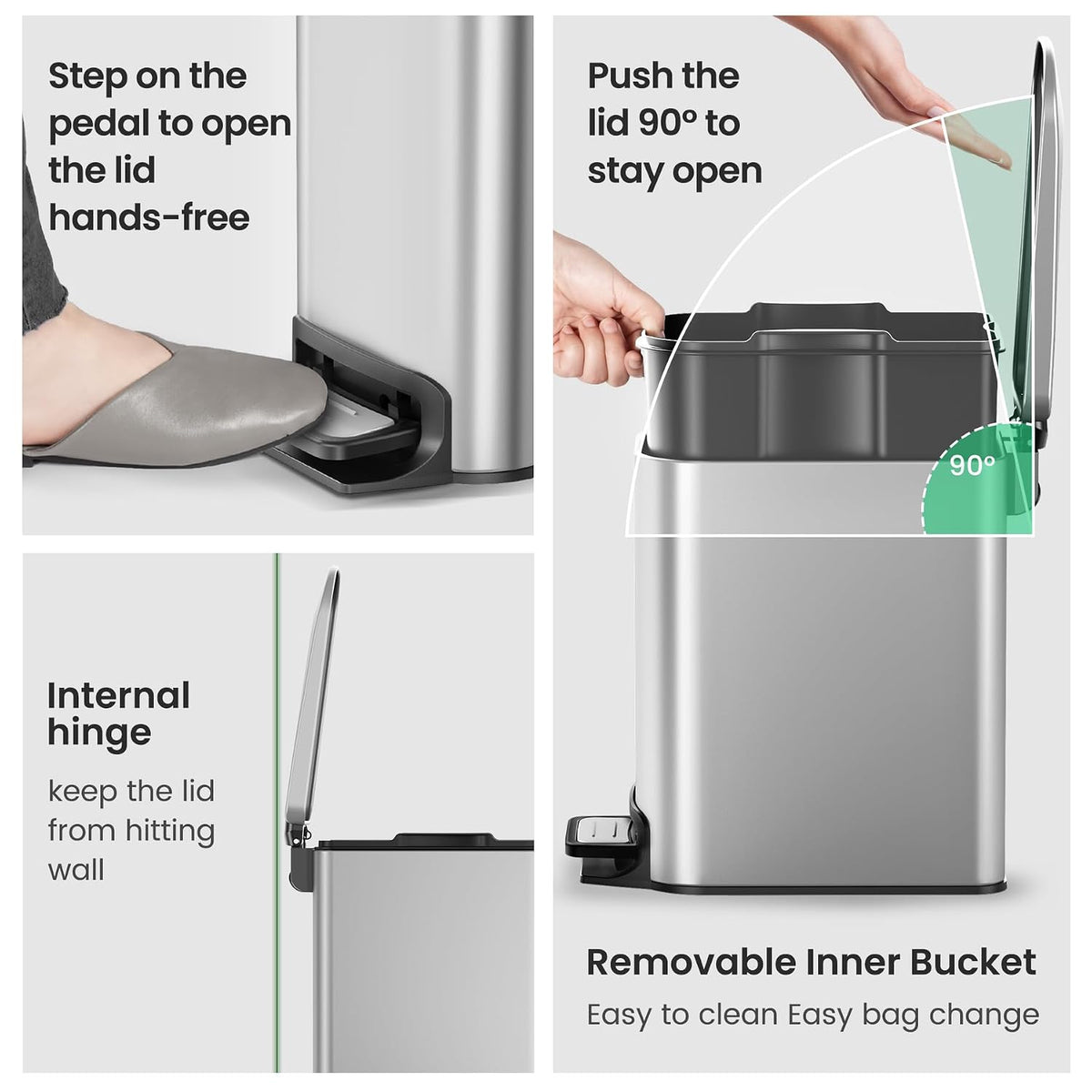 Small Bathroom Trash Can with Lid, 1.6 Gal, Soft Close, Matte Black