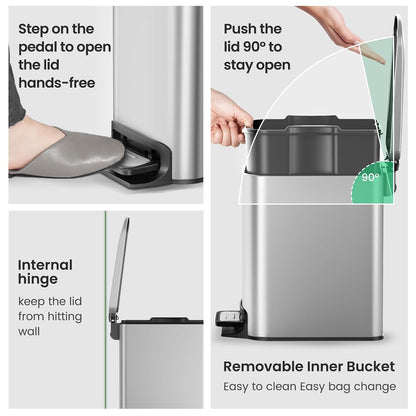 Small Bathroom Trash Can with Lid, 1.6 Gal, Soft Close, Matte Black