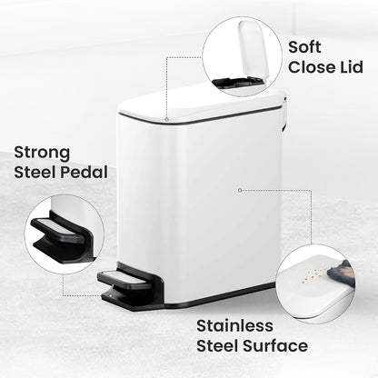 Small Bathroom Trash Can with Lid, 1.6 Gal, Soft Close, Matte Black