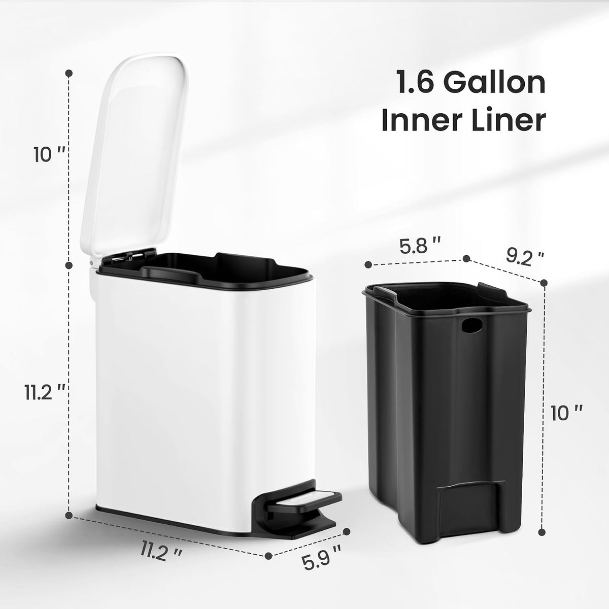 Small Bathroom Trash Can with Lid, 1.6 Gal, Soft Close, Matte Black
