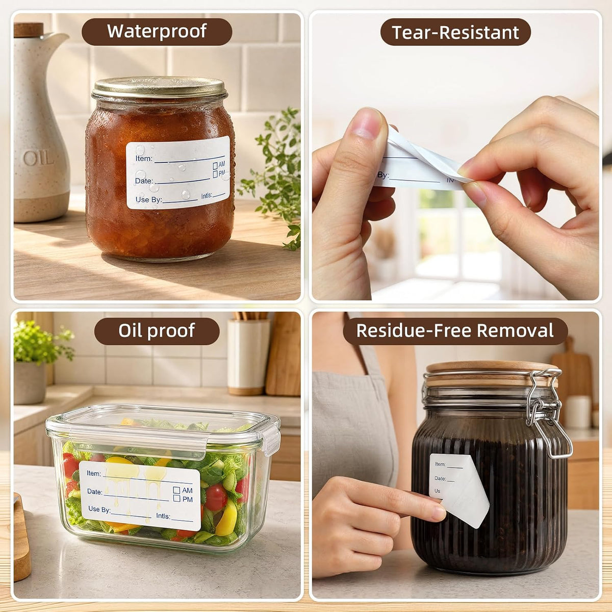 1400 Pcs Removable No-Residue Food Label Stickers, 1 x 2 Inch Date Stickers | Waterproof, Oil-Resistant, and Tear-Resistant Labels for Food Containers, Easy to Write On – Blue & Red
