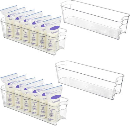 4Pcs Clear Breastmilk Storage Bags Container in Freezer Fridge | BPA-free Plastic Storage Bins, For Breast Milk Baby Pouches Formula Bottles and Yogurts, In Freezer Fridge and Pantry