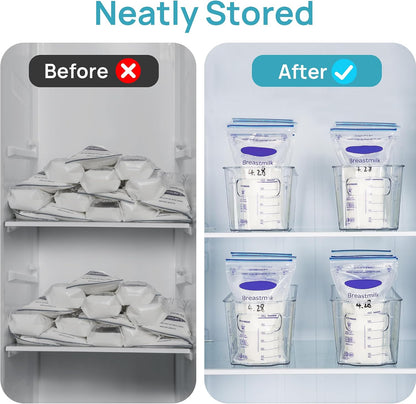 4Pcs Clear Breastmilk Storage Bags Container in Freezer Fridge | BPA-free Plastic Storage Bins, For Breast Milk Baby Pouches Formula Bottles and Yogurts, In Freezer Fridge and Pantry