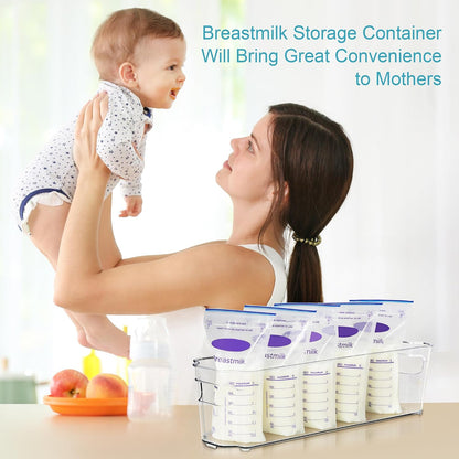 4Pcs Clear Breastmilk Storage Bags Container in Freezer Fridge | BPA-free Plastic Storage Bins, For Breast Milk Baby Pouches Formula Bottles and Yogurts, In Freezer Fridge and Pantry