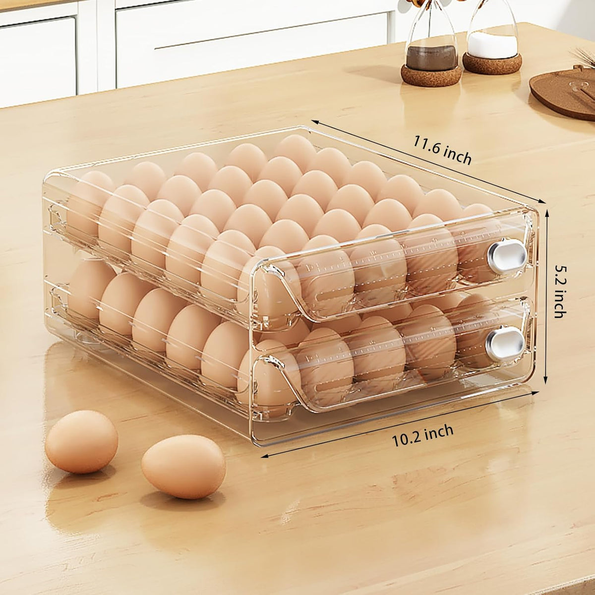 60 Egg Holder for Fridge, Egg Container for Refrigerator, Stackable Egg Storage Container, Egg Fresh Storage Box for Fridge, 2Layers Egg Tray, Clear Egg Organizer, BPA Free
