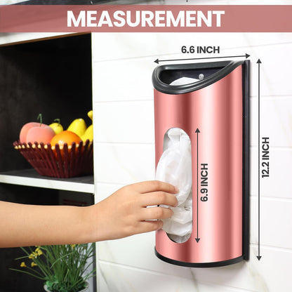 Wall-Mounted Stainless Steel Grocery Bag Holder & Dispenser, Space-Saving Plastic Bag Holder for Kitchen, Pantry or Cabinet, Reusable Plastic Bag Organizer, Silver