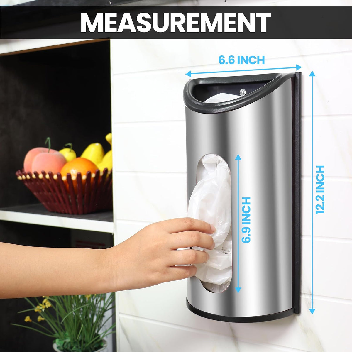 Wall-Mounted Stainless Steel Grocery Bag Holder & Dispenser, Space-Saving Plastic Bag Holder for Kitchen, Pantry or Cabinet, Reusable Plastic Bag Organizer, Silver