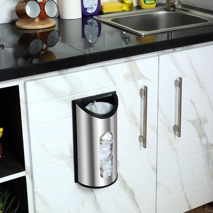 Wall-Mounted Stainless Steel Grocery Bag Holder & Dispenser, Space-Saving Plastic Bag Holder for Kitchen, Pantry or Cabinet, Reusable Plastic Bag Organizer, Silver