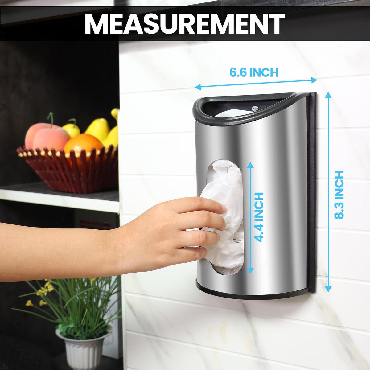 Wall-Mounted Stainless Steel Grocery Bag Holder & Dispenser, Space-Saving Plastic Bag Holder for Kitchen, Pantry or Cabinet, Reusable Plastic Bag Organizer, Silver