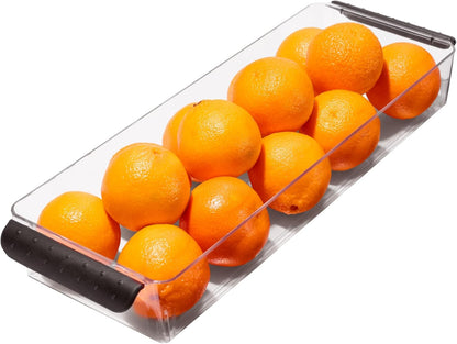 Premium Large Fridge Bin, Organizer for Produce, Cheeses, Meats & Deli Items, Dry-Erase Label Area, Multi-Purpose Fridge Storage, Soft Grip Handles, Clear