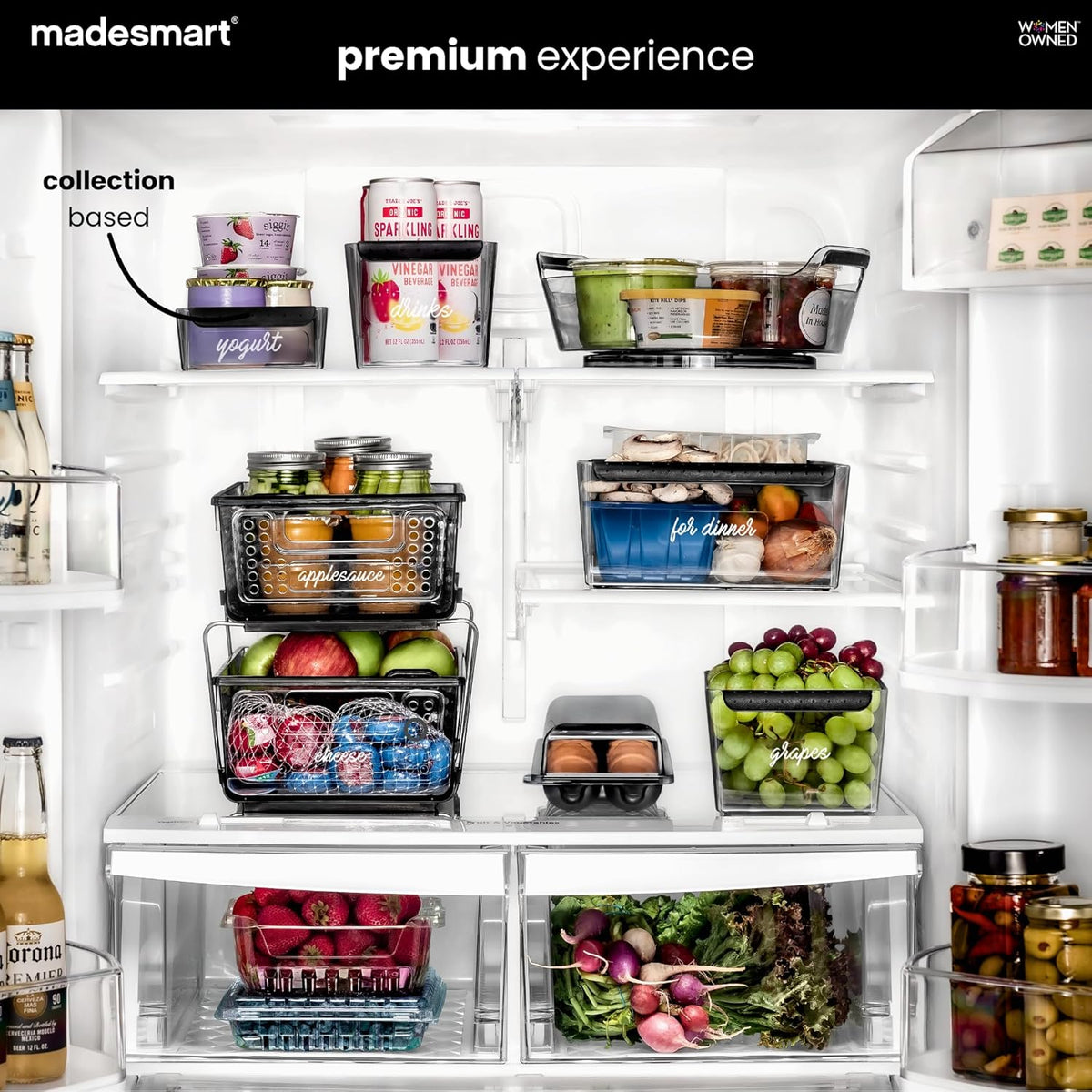 Premium Large Fridge Bin, Organizer for Produce, Cheeses, Meats & Deli Items, Dry-Erase Label Area, Multi-Purpose Fridge Storage, Soft Grip Handles, Clear