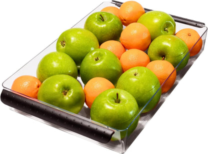 Premium Large Fridge Bin, Organizer for Produce, Cheeses, Meats & Deli Items, Dry-Erase Label Area, Multi-Purpose Fridge Storage, Soft Grip Handles, Clear