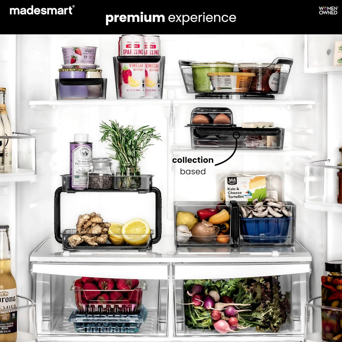Premium Large Fridge Bin, Organizer for Produce, Cheeses, Meats & Deli Items, Dry-Erase Label Area, Multi-Purpose Fridge Storage, Soft Grip Handles, Clear