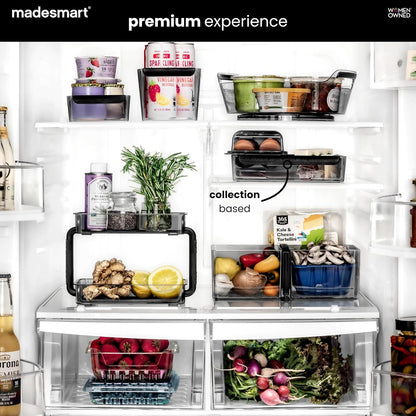 Premium Large Fridge Bin, Organizer for Produce, Cheeses, Meats & Deli Items, Dry-Erase Label Area, Multi-Purpose Fridge Storage, Soft Grip Handles, Clear