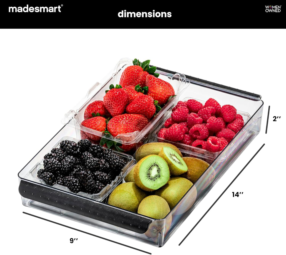 Premium Large Fridge Bin, Organizer for Produce, Cheeses, Meats & Deli Items, Dry-Erase Label Area, Multi-Purpose Fridge Storage, Soft Grip Handles, Clear