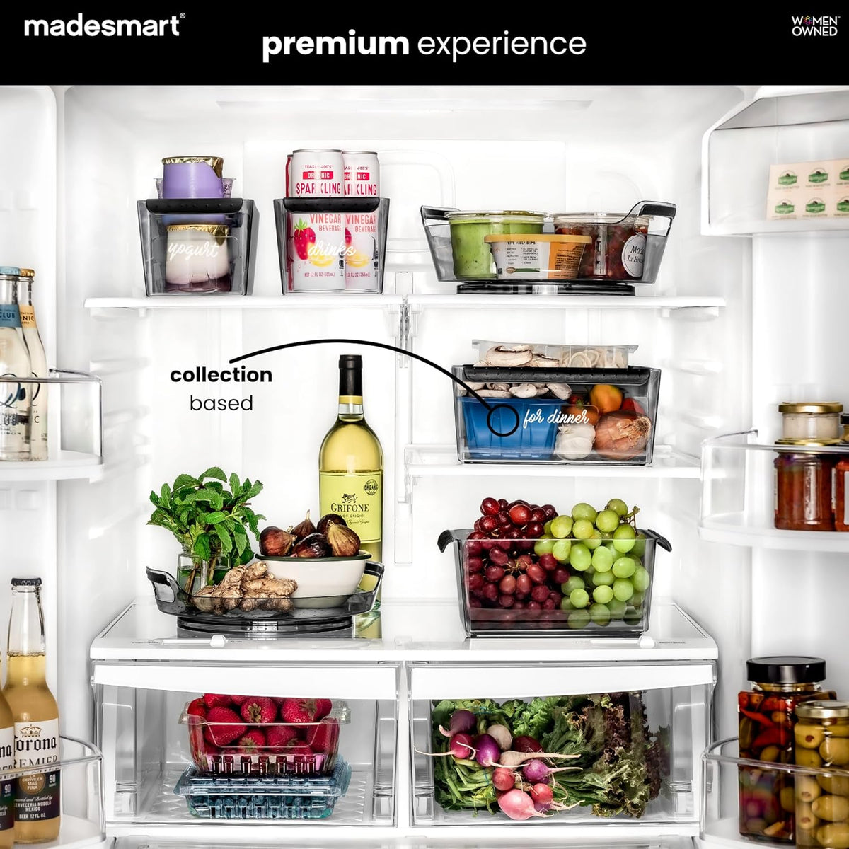 Premium Large Fridge Bin, Organizer for Produce, Cheeses, Meats & Deli Items, Dry-Erase Label Area, Multi-Purpose Fridge Storage, Soft Grip Handles, Clear