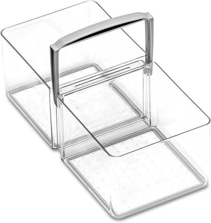 Premium Large Fridge Bin, Organizer for Produce, Cheeses, Meats & Deli Items, Dry-Erase Label Area, Multi-Purpose Fridge Storage, Soft Grip Handles, Clear