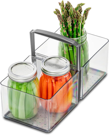 Premium Large Fridge Bin, Organizer for Produce, Cheeses, Meats & Deli Items, Dry-Erase Label Area, Multi-Purpose Fridge Storage, Soft Grip Handles, Clear