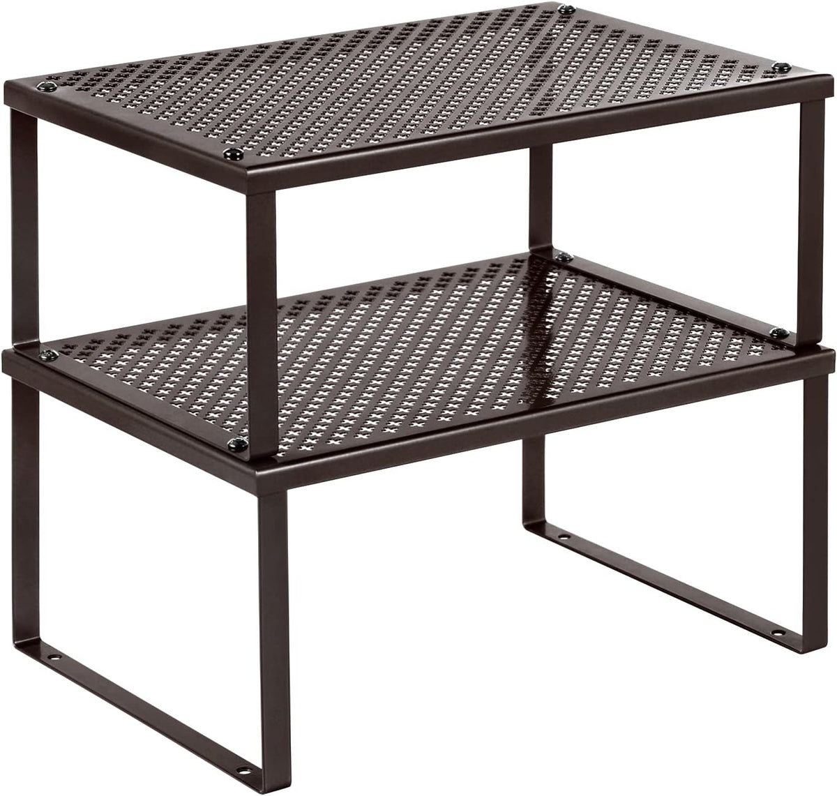 Set of 2 Metal Spice Racks, Stackable Expandable Shelf Risers | Steel Cabinet Shelf Organizers, Countertop Organizers, Matte White BEQUE Collection UKCS01WT