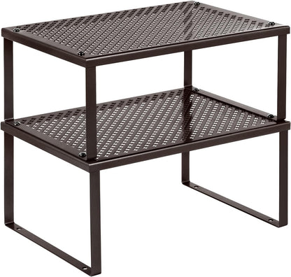 Set of 2 Metal Spice Racks, Stackable Expandable Shelf Risers | Steel Cabinet Shelf Organizers, Countertop Organizers, Matte White BEQUE Collection UKCS01WT