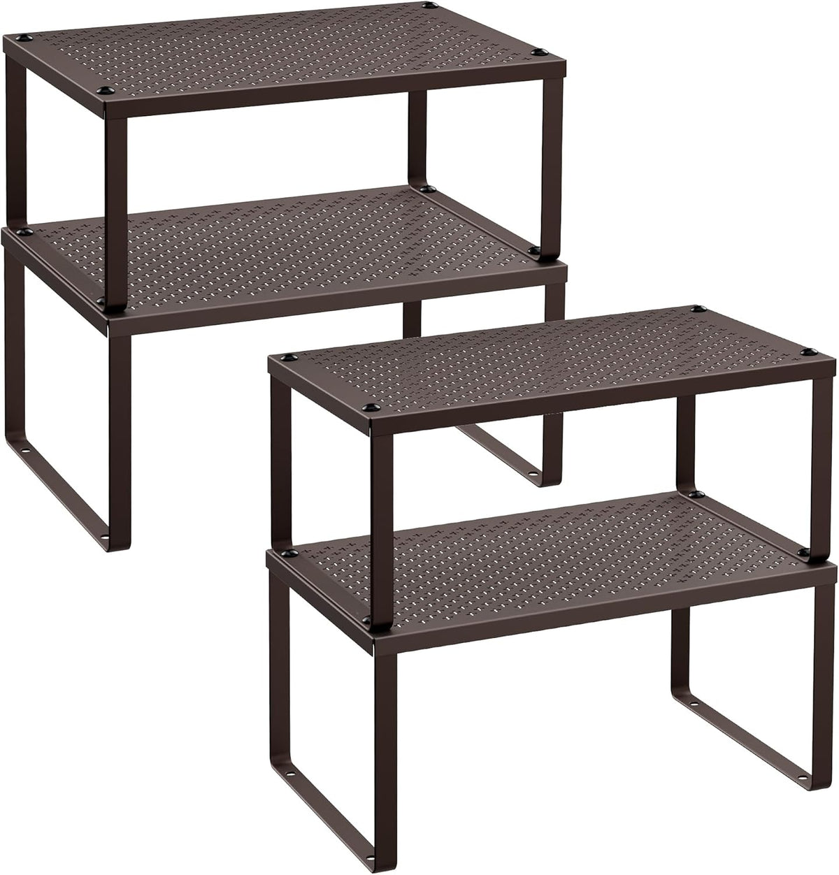 Set of 2 Metal Spice Racks, Stackable Expandable Shelf Risers | Steel Cabinet Shelf Organizers, Countertop Organizers, Matte White BEQUE Collection UKCS01WT