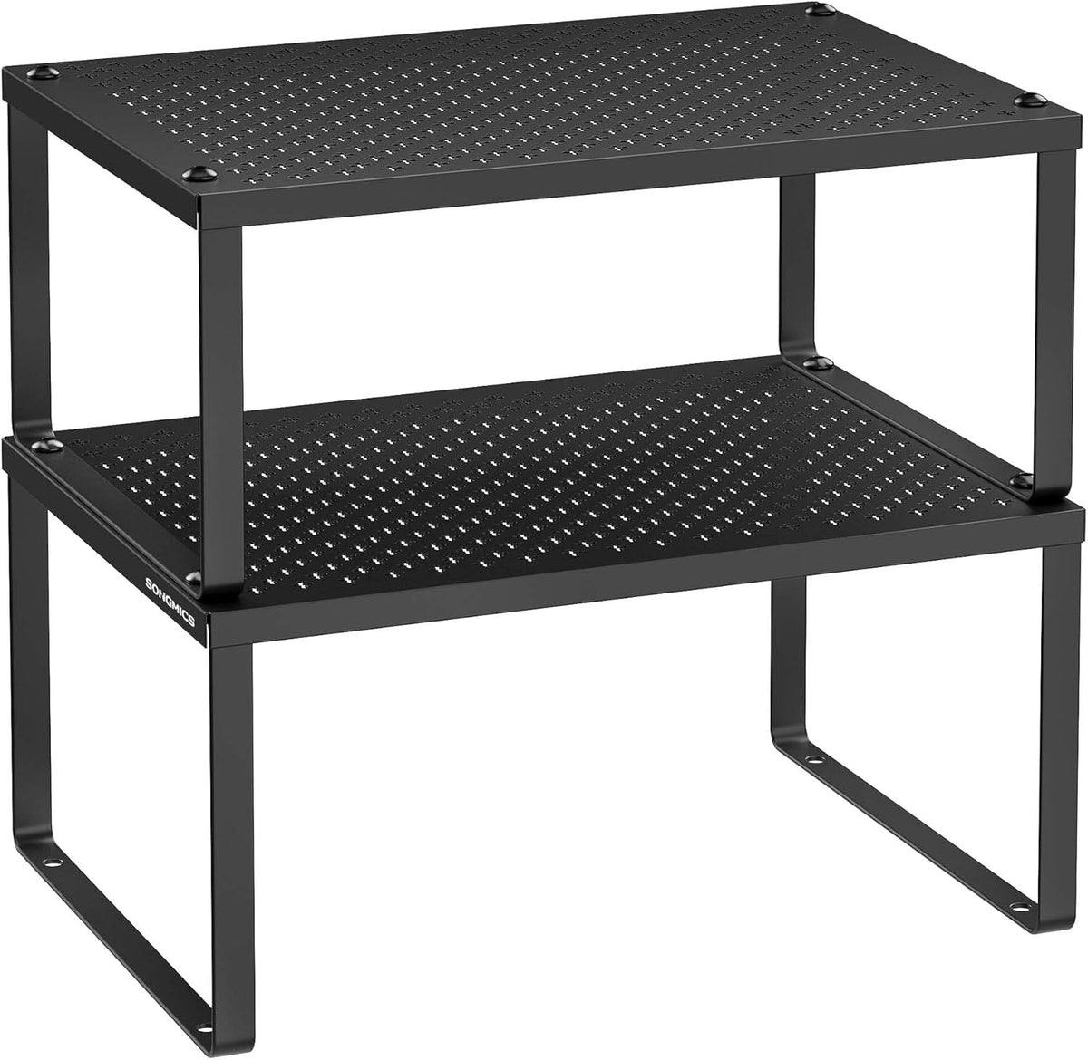 Set of 2 Metal Spice Racks, Stackable Expandable Shelf Risers | Steel Cabinet Shelf Organizers, Countertop Organizers, Matte White BEQUE Collection UKCS01WT